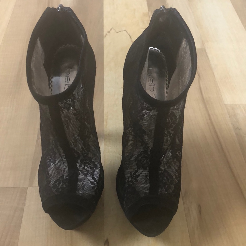 Bebe Floral Lace Peep Toe Booties